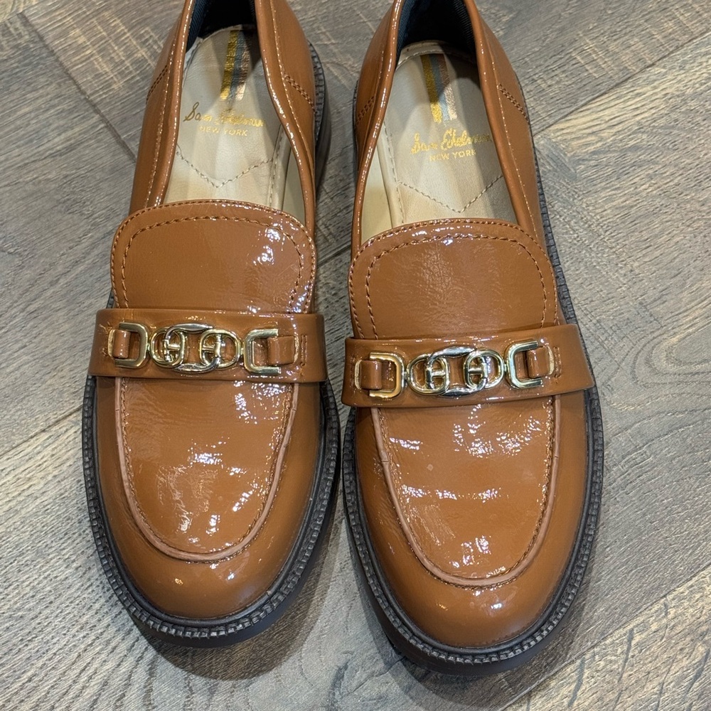 Sam Edelman Tan‎ Loafers with Gold Chain Detail